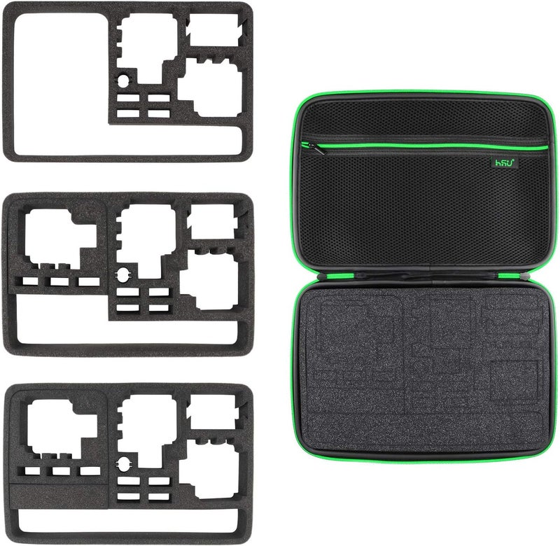 HSU Large Carrying Case for GoPro Hero 13, 12, 11, 10, 9, 8, 7, 6, 5 Black, AKASO Campark and Accessories by with Carry Handle and Carabiner Loop - Portable and Shock (Green Logo) - Image 3